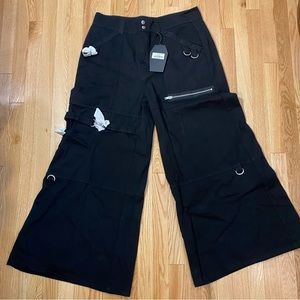 Killstar Womens Born Wild Trousers Black Baggy Wide Leg Gothic XL Low Rise
